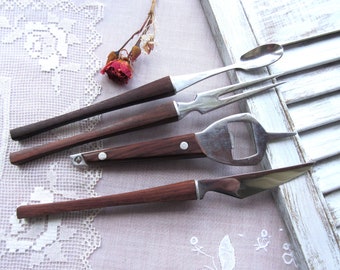 Vintage Stainless Steel and Teak Serving Utensils (Japan)