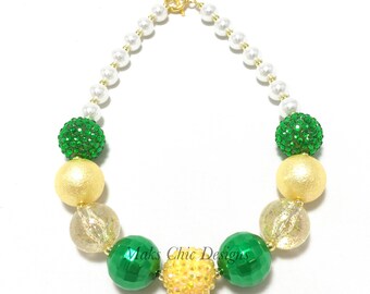 Toddler or Girls Tropical Chunky Necklace - Yellow, Gold and Green Chunky Necklace - Pineapple Necklace - Pineapple Birthday Necklace