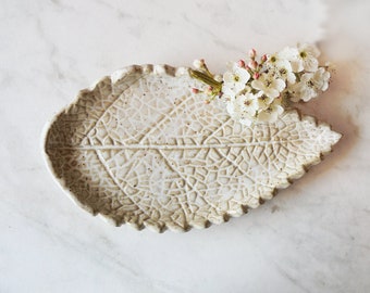 Pottery Leaf Spoon Rest - Ceramic Tea Light Candle Holder - Jewelry Trinket Dish - Soap Dish - Handmade Pottery -