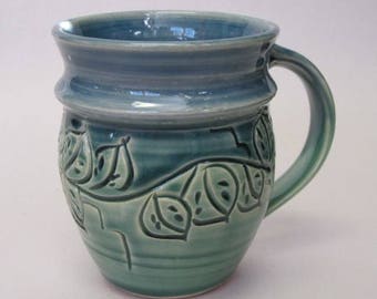 Leaf Mug in green/blue glazes