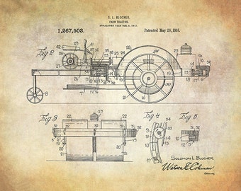 Vintage Farm Tractor Patent Art Print - Agricultural Patent Print - Farm Equipment Patent Art Print - Farm Patent Print -Farm Tractor Patent