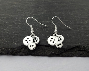 Button Earrings, Charm Earrings, Button Jewellery, Sewing Earrings, Sewing Gifts, Button Gifts, Charm Jewellery, Sewing Gift, Buttons