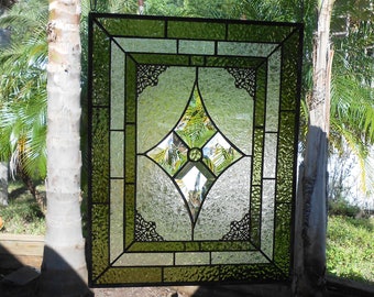 Vintage Look Stained Glass Window Panel, Textured & Beveled Glass Art, Traditional Stained Glass Transom Window, Unique Window Valance