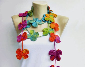 crochet lariat ,flower scarf