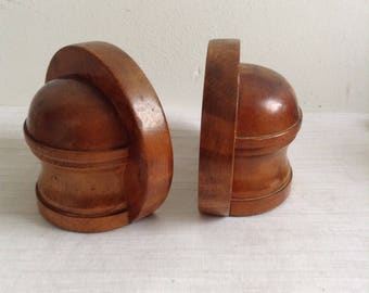 Carved Wood Bookends. Mid Century Modern, Eames era. Vintage 1940, Wooden Book Ends.