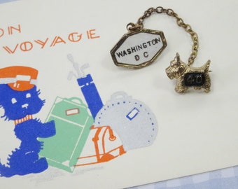 Vintage 1940 Art Deco Baby Doll Miniature Sweetheart Scottie Scottish Terrier Dog Pin Bon Voyage Gift Card Lot