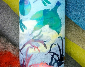 SRA Lampwork Beads "Night & Day: Kingfisher" Handmade Sandblasted Glass ~ Watercolour Iridescent Lustre Picture Bead ~ Sky Aqua