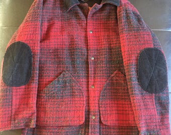 Red and Black Plaid Woolrich Wool Coat Jacket Men's Medium