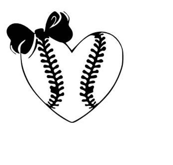 softball heart with bow SVG cutting file