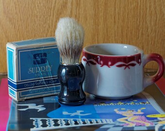 NOS Surrey Shaving Soap in Original Box with Jackson Shave Mug and Unknown Boar Bristle Brush