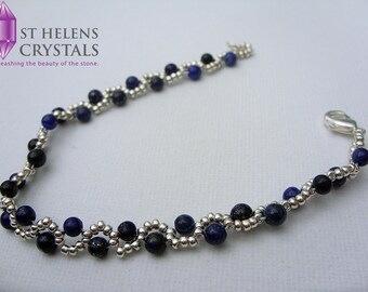 Hand crafted lapis lazuli, reiki healing crystal bead 7" bracelet