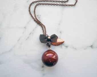 Vintage Necklace long with red bead, copper necklace, long necklace, festive neck jewelry, long Boho necklace, copper jewelry