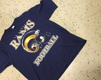 Vintage NFL St Louis Rams Metallic Graphic Print Big Logo T Shirt Size XL