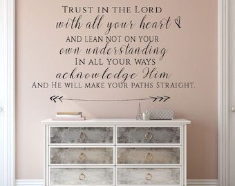 Trust in the Lord With All Your Heart, Christian Wall Decal, Wall Decal, Wall Quote, Bible Wall Decal, Bible Verse Wall Decal, Proverbs 3:5