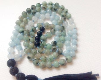 Kiwi Jasper/Aquamarine/White Jade/lave Pierre diffuseur perles/noir Onyx/aromathérapie Style collier/Mala/méditation collier/Essential Oil /