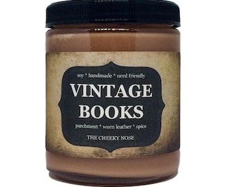 Vintage Books - 8 oz Scented Soy Candle - Old Books Candle - Book Candle - Gift Under 15 - Sandalwood Candle - The Cheeky Nose - Soy Candle