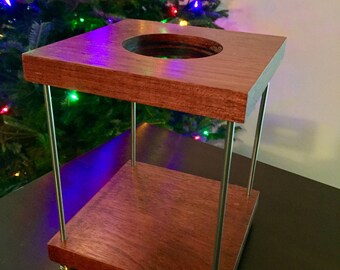 Pour Over Coffee Stand - Beautiful minimalist cherry wood coffee stand, holds V60 and Aeropress, water resistant wood, brass/nickel accents