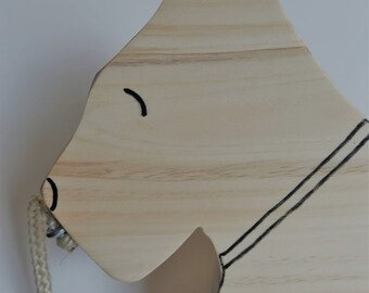 Toy Wooden Scottie Dog Pull Toy - Toy Handcrafted Natural Wooden Scottie Dog - Natural Wood Scottie Dog Pull Toy acrylic painted details