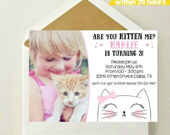Kitten Birthday Party Invitations Kitty Are you kitten me
