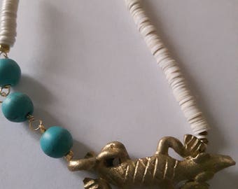 Set of two brass african ethnic pendants crocodile