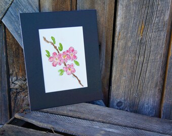 Original hand painted watercolor Apple Blossoms, Flowers, Artwork, Matted artwork, Pink flowers, Girl's room, Gift, Birthday gift, Baby girl