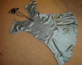1920s Costume Flapper Roaring Twenties Gatsby aqua silk charmuse dress women 14
