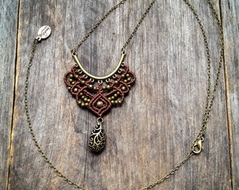 Boho Macrame necklace pendant long chain bohemian jewelry by Creations Mariposa