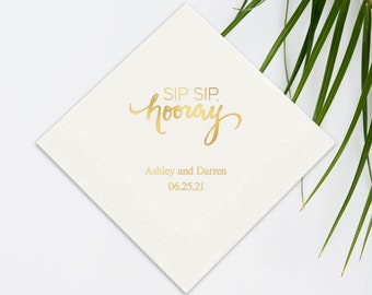 Set of 100 Sip, Sip, Hooray Printed Napkins - Birthday - Wedding - Party - Anniversary - Luncheon - Cocktail - Printed Napkins