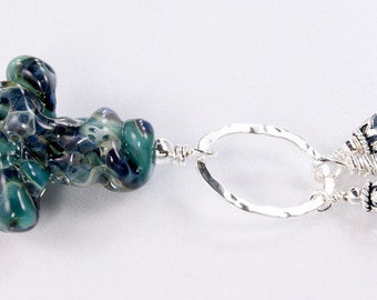 SALE****Lampwork Necklace - Lampwork Cross Sterling Silver Wire Wrapped Swarovski Necklace - KTBL