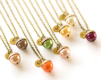 Personalized Acorn Necklace Initial Necklace Pearl Brass Acorn Pendant Necklace Acorn Jewelry Fall Jewelry mothers day gift