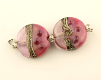 SRA Glass Lampwork Bead Pair, Pink, Silver