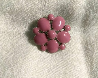 Vintage Rose Colored Enamel Brooch Pin Silver Tone