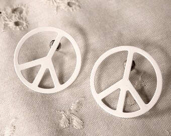 1970's White Enamel Peace Sign Pierced Post Earrings