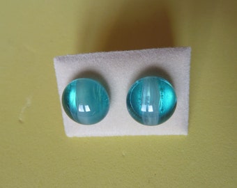 Glass Stud Earrings Surgical Steel Hypoallergenic Aqua/Turquoise Marble Affect Handmade
