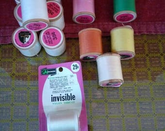 Vintage wooden spools of thread