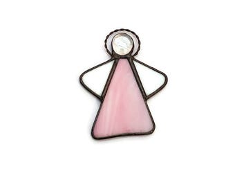 Stained Glass Angel Suncatcher - Pink Angel Christmas Decoration