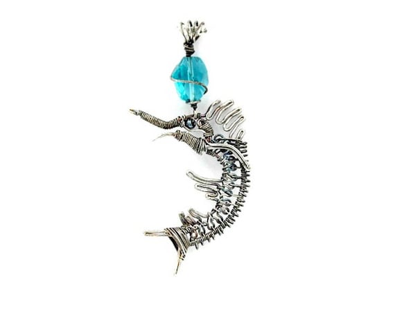 Wire wrapped pendant Wire wrap art sculpture necklace fish