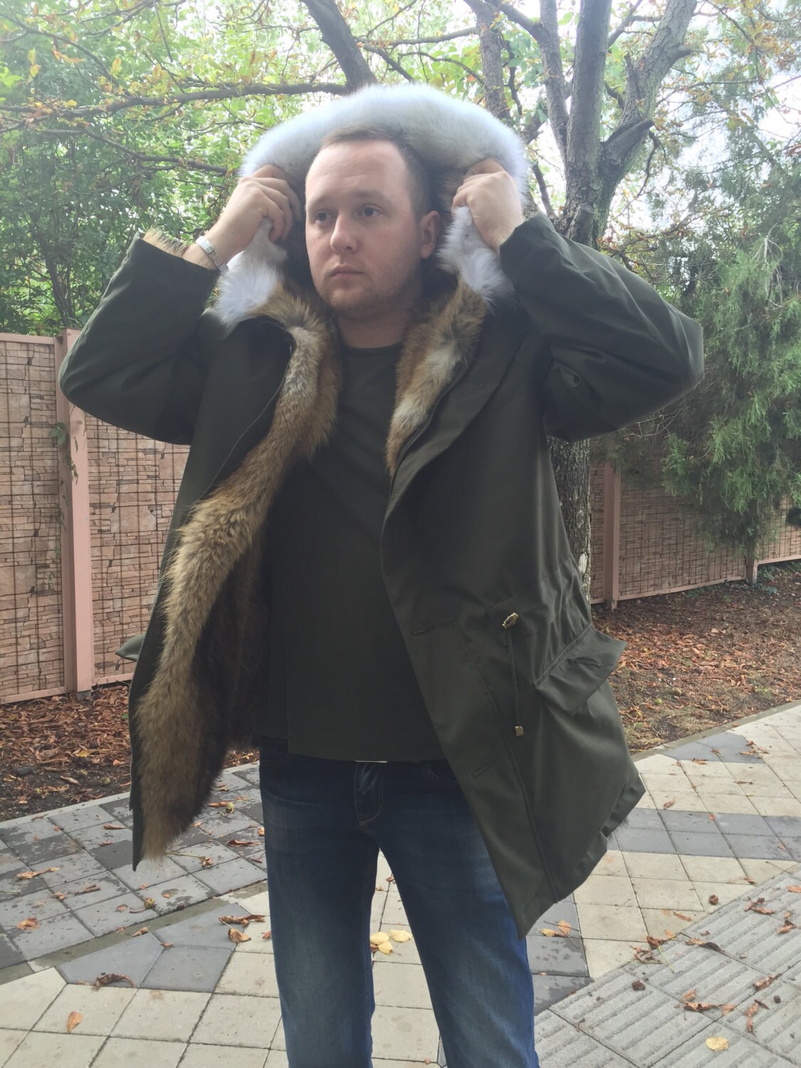 Men S Coyote Hooded Parka White Fox Trim Madison Avenue Mall Real Natural Coyote Fur Jacket Mens Hooded Parka