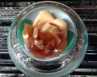 Half Dome Glass Paperweight with Paper Rose