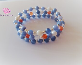 Bracelet set with blue angelite gemstone beads