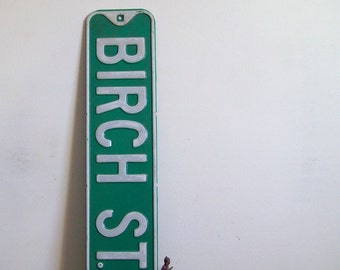 Vintage metal street sign Birch ST 1960s original sign