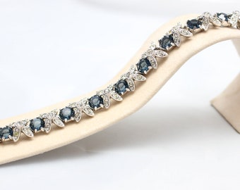 Simulated Sapphire and cubic zirconia silver bracelet