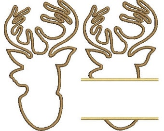 Split Buck Deer Applique Embroidery Design Deer head Machine Embroidery Instant Download ER1023E1 and ER1023E2