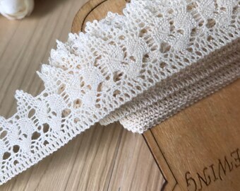 Ecru crochet lace trim, Vintage cotton lace trim, Cream cotton trim by the yard