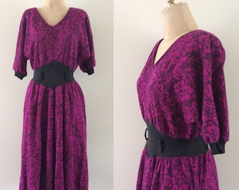 1970's Purple Floral Sweater Dress Size Small Medium Large by Maeberry Vintage