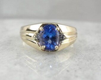 Vintage Men's Ring With Deep Blue Tanzanite 8N3ZT5