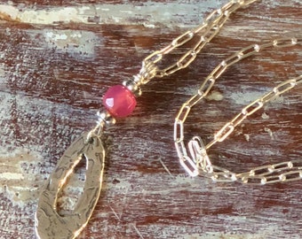 Sterling Silver Artisan Oval & Pink Chalcedony Necklace