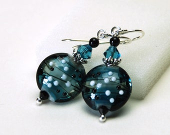 Teal Lampwork Earrings Earrings - Ocean Blue, Montana Blue Earrings with Sterling Silver Earwires