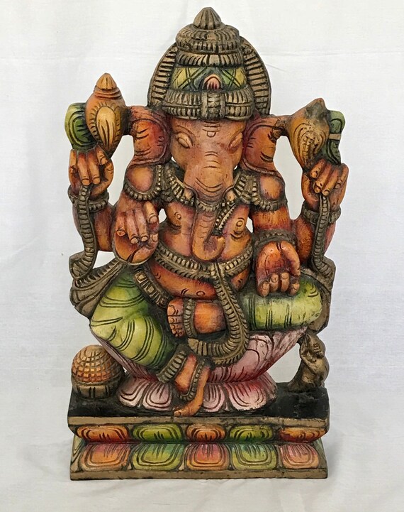 Ganesh Statue Indian Deities Hand Carved Wooden