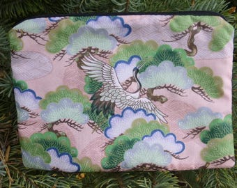 Japanese zip bag, makeup case, accessory bag, zippered pouch, zippered bag, Cranes and Bonsai, The Scooter